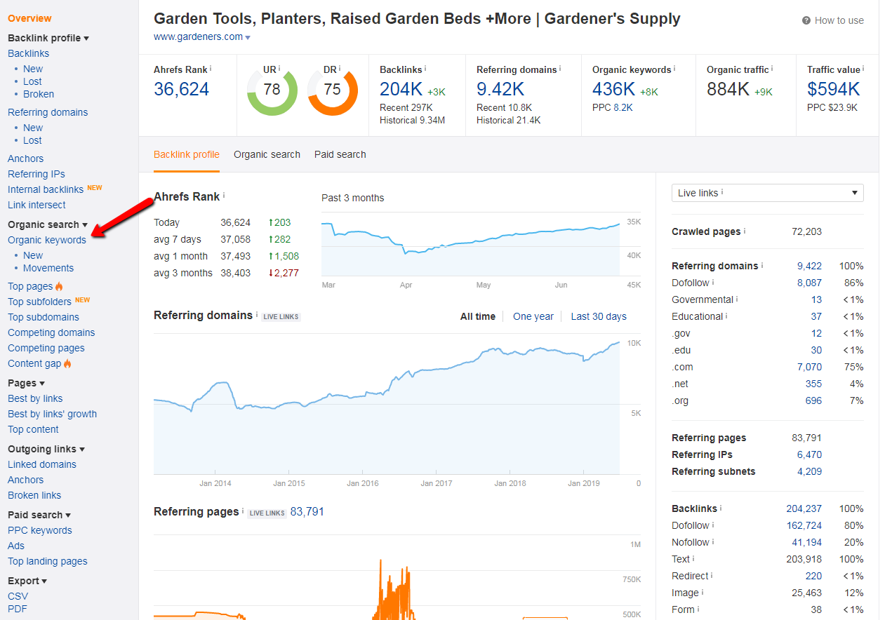 Screenshot from Ahrefs overview
